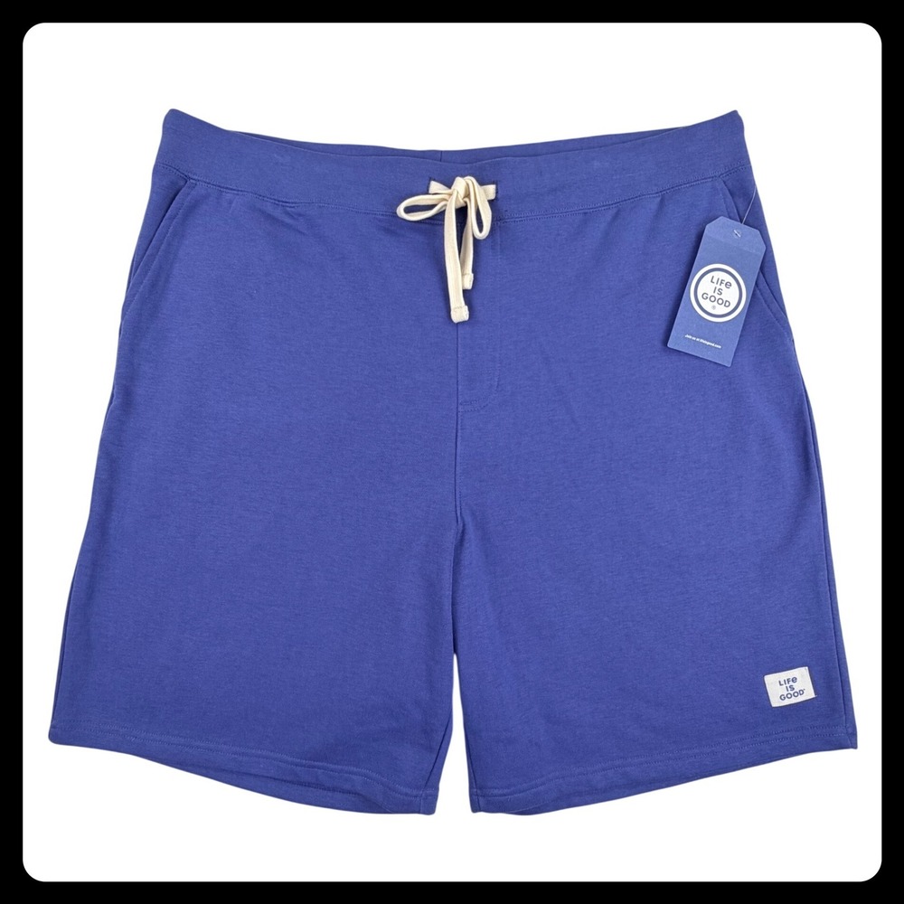 Life is Good Lounge Shorts Men 2XL Vintage Blue Cotton Stretch Drawstring 9" NWT